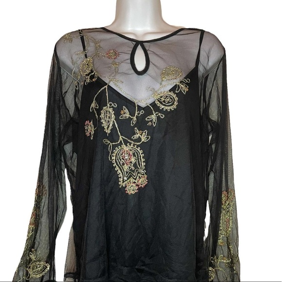 Monroe & Main black sheer long bell sleeve blouse friends style witchcore - Picture 1 of 8